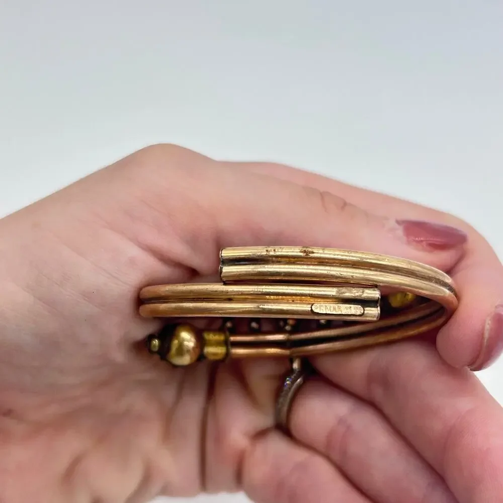 Vintage Victorian Etruscan Revival Bypass Hinged Bangle Bracelet Jewelry BROKEN